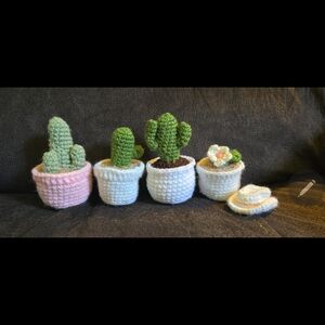 Handcrafted Crochet Cactus Set in Pink, White, and Green